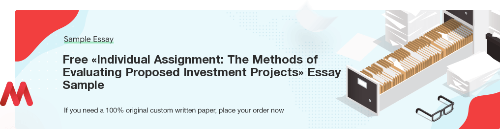 Custom «Individual Assignment: The Methods of Evaluating Proposed Investment Projects» Essay Paper